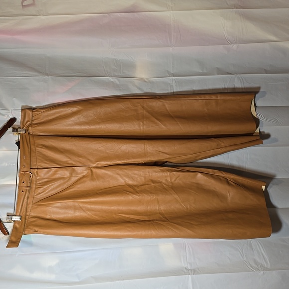 NWT Womens Tan Faux Leather Wide Leg Pant - Picture 1 of 7